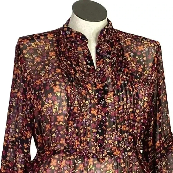 Torrid Womens 2X Ditzy Floral Pleated Chiffon Blouse Top Brown 3/4 Sleeve Y2K - Picture 2 of 8